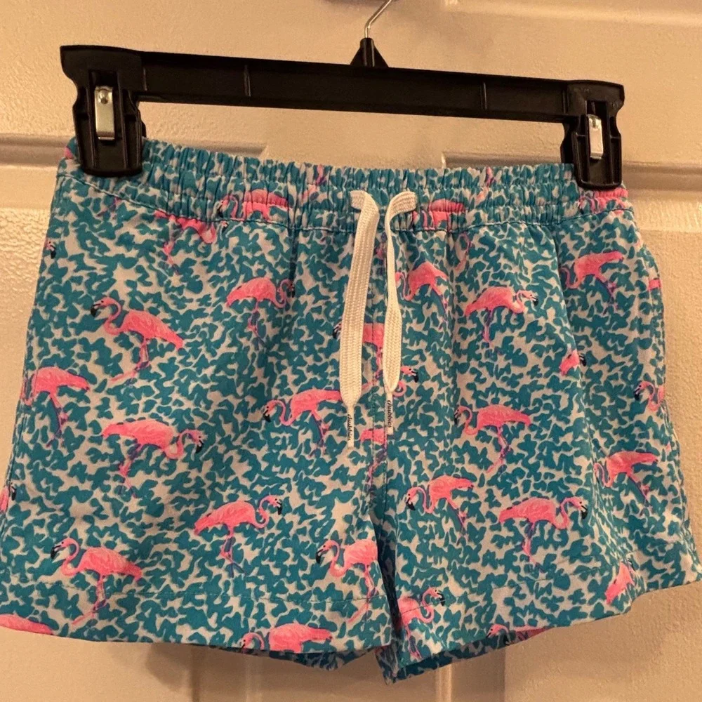 NWOT Chubbies Youth Swim Trunks Blue Pink Flamingo Print Size XS 6/7 Shorts